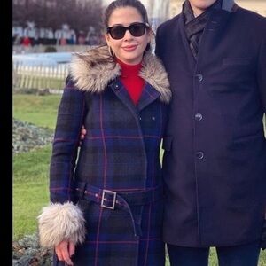 EMILY In Paris Plaid Fur Belted Coat